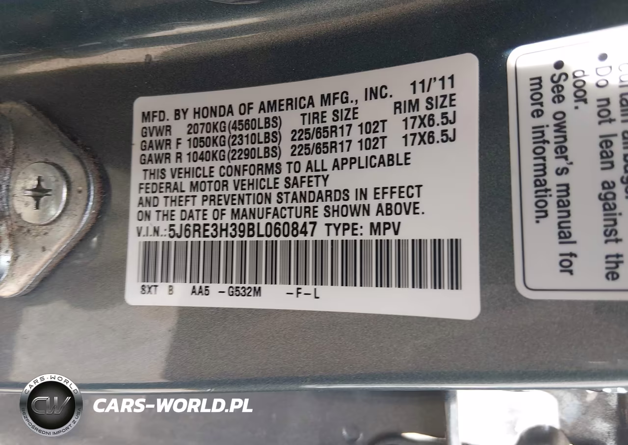 2011 Honda Cr-V Lx VIN:5J6RE3H39BL060847 - 9