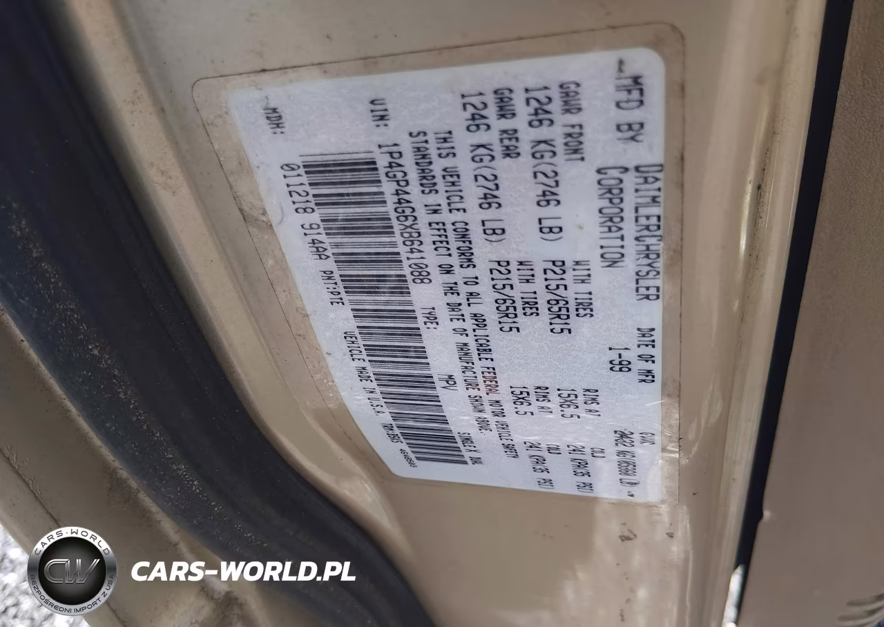 1999 Plymouth Grand Voyager Se VIN:1P4GP44G6XB641088 - 9