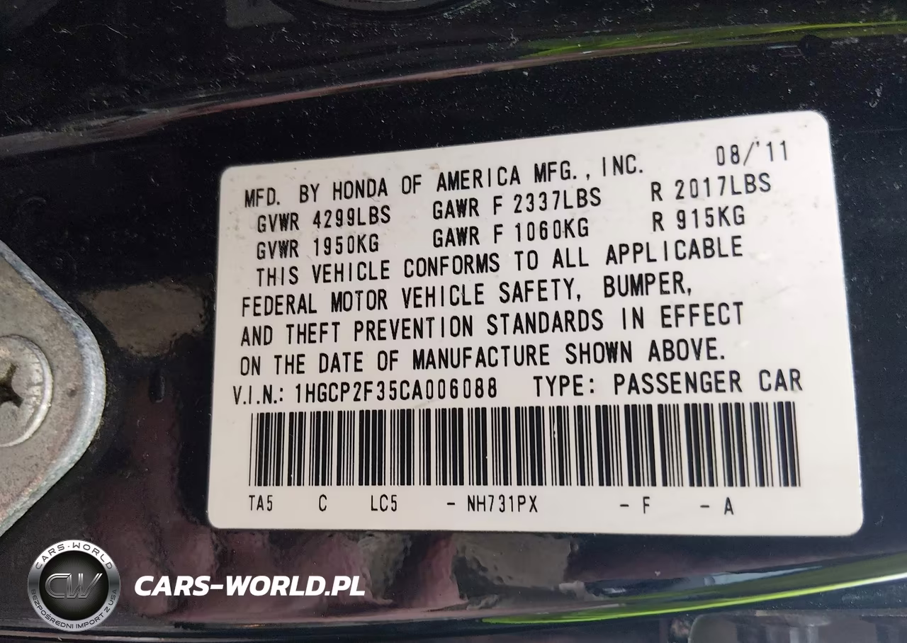 2012 Honda Accord 2.4 Lx VIN:1HGCP2F35CA006088 - 9