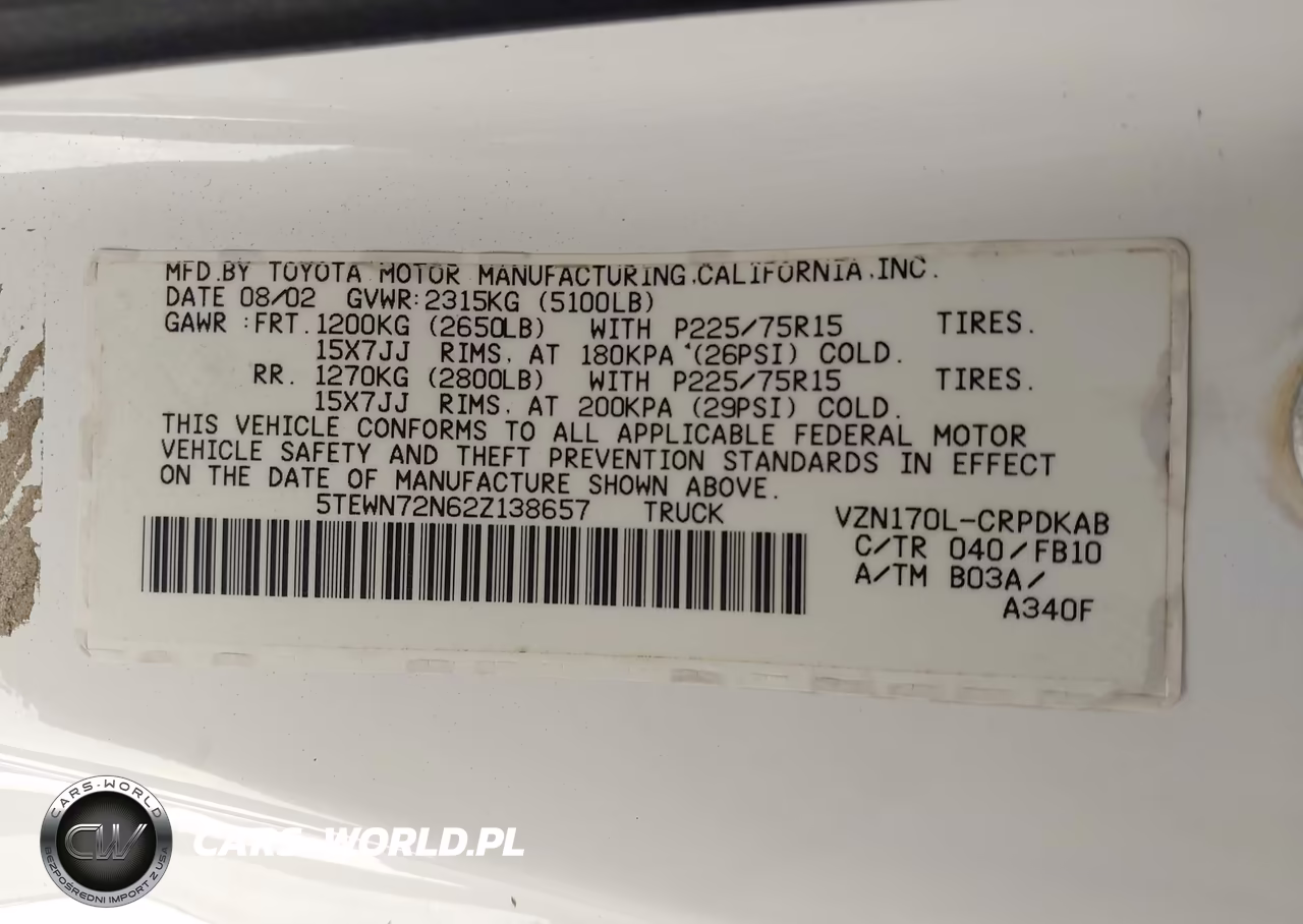 2002 Toyota Tacoma Base V6 VIN:5TEWN72N62Z138657 - 9