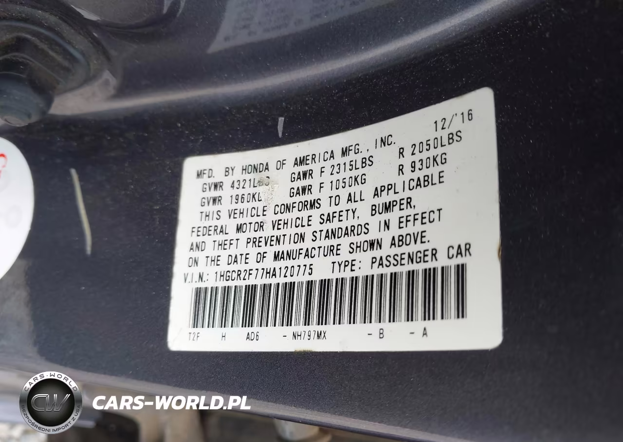 2017 Honda Accord Ex VIN:1HGCR2F77HA120775 - 9