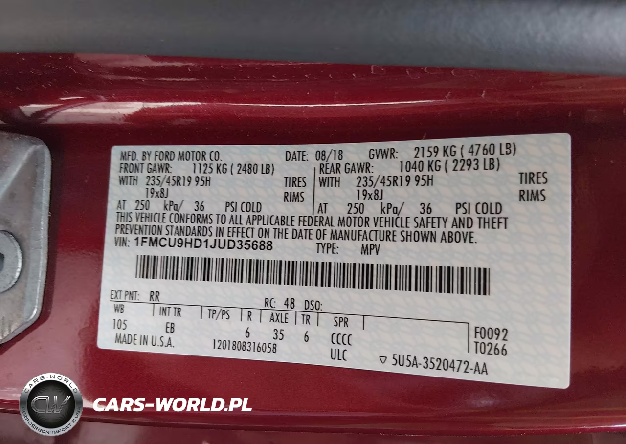 2018 Ford Escape Sel VIN:1FMCU9HD1JUD35688 - 9