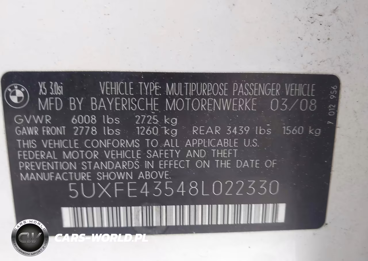 2008 BMW X5 3.0Si VIN:5UXFE43548L022330 - 9