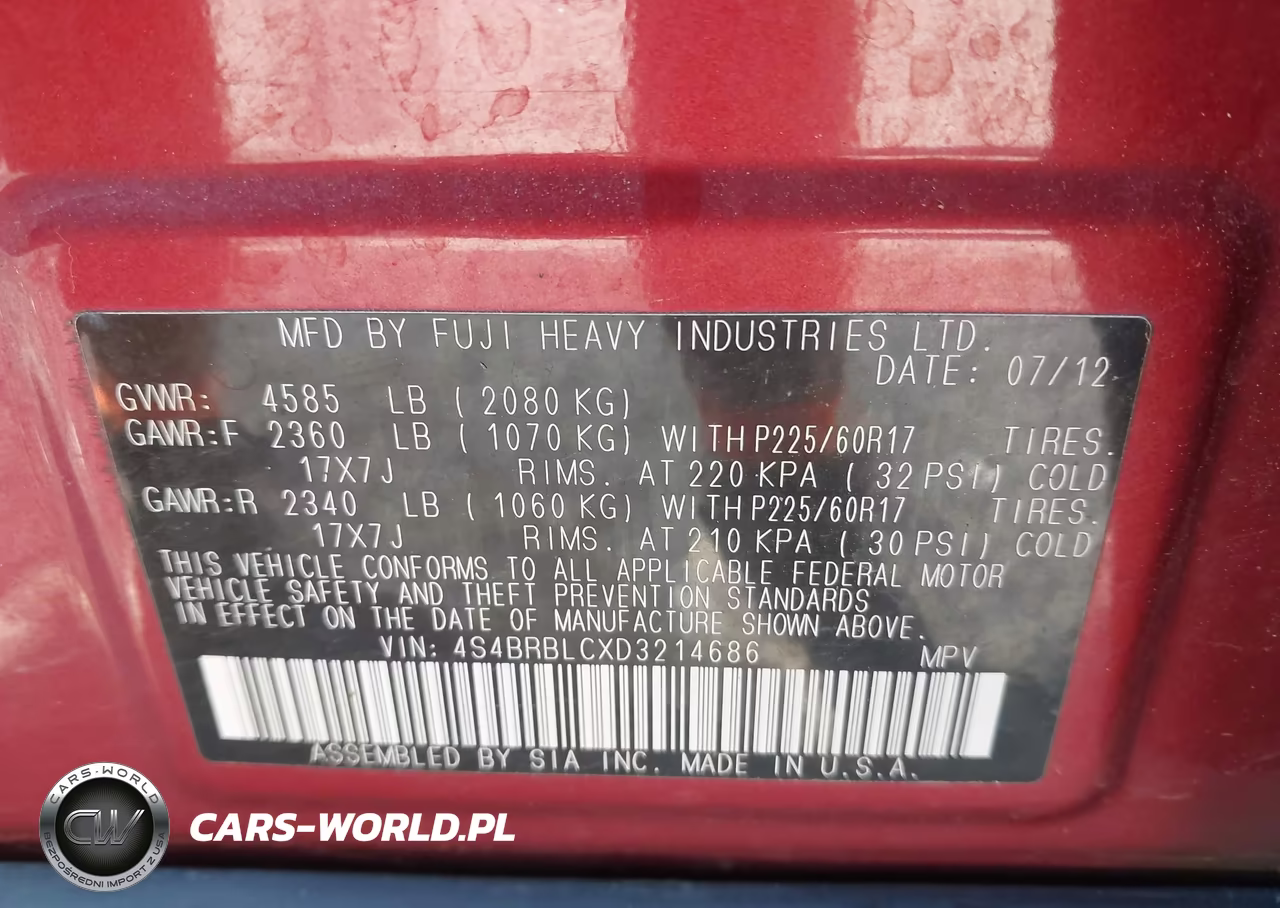 2013 Subaru Outback 2.5I Limited VIN:4S4BRBLCXD3214686 - 9