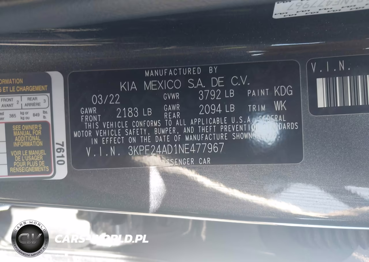2022 Kia Forte Lxs VIN:3KPF24AD1NE477967 - 9