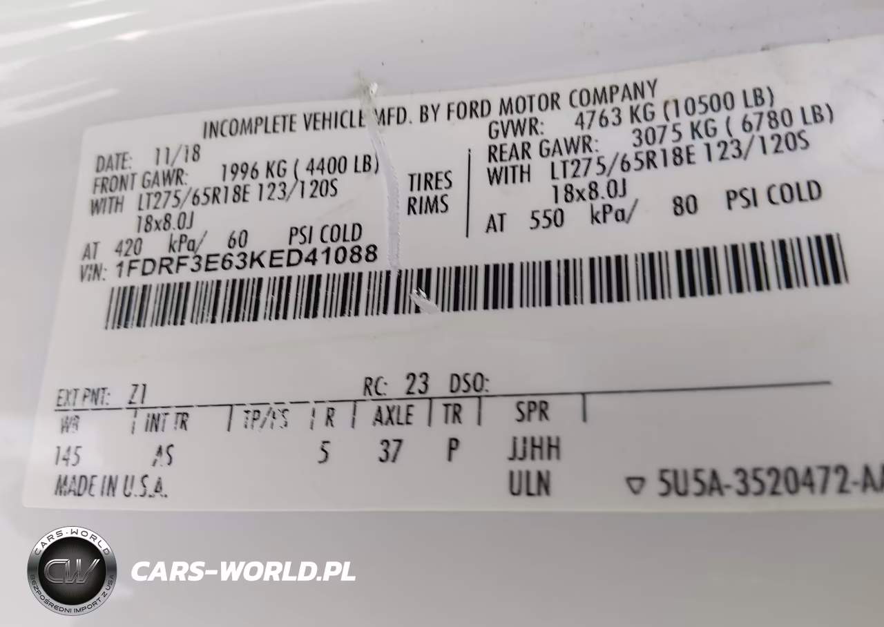 2019 Ford F-350 Chassis Xl VIN:1FDRF3E63KED41088 - 8