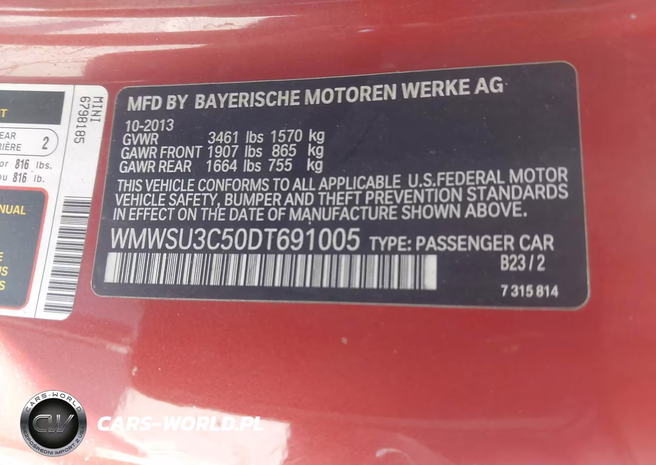 2013 Mini Hardtop Cooper VIN:WMWSU3C50DT691005 - 9