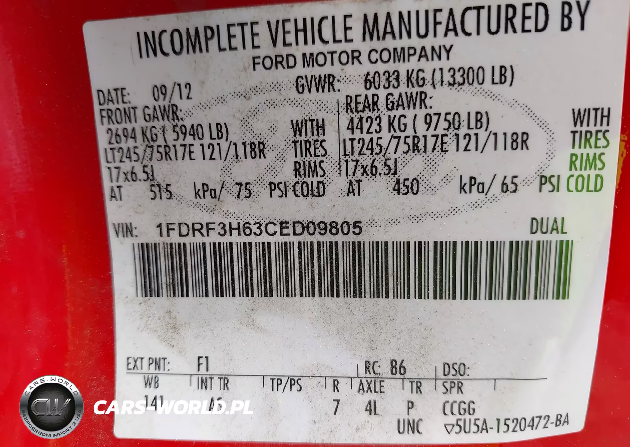 2012 Ford F-350 Chassis Xl VIN:1FDRF3H63CED09805 - 8