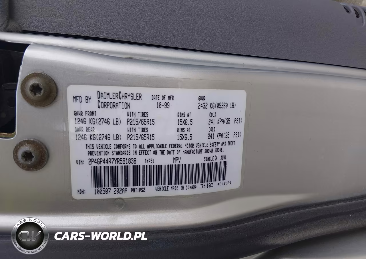 2000 Plymouth Grand Voyager Se VIN:2P4GP44R7YR591838 - 9
