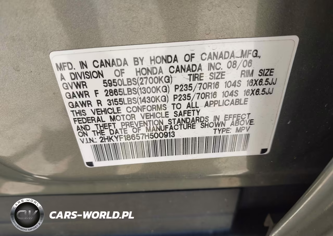 2007 Honda Pilot Ex-L VIN:2HKYF18657H500913 - 9