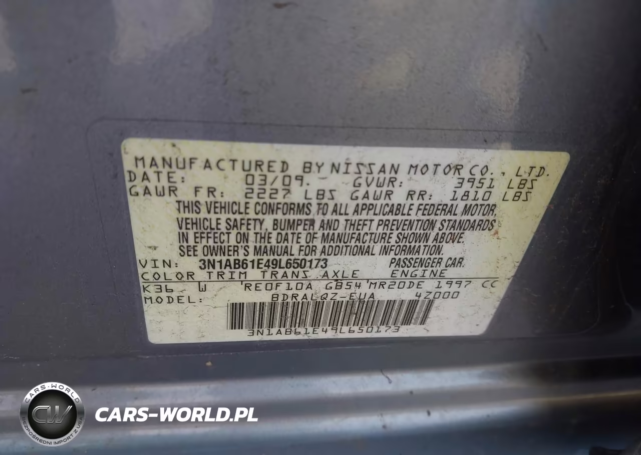 2009 Nissan Sentra 2.0 VIN:3N1AB61E49L650173 - 9