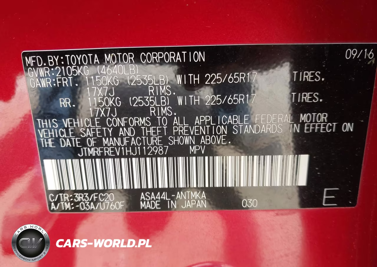 2017 Toyota Rav4 Xle VIN:JTMRFREV1HJ112987 - 9