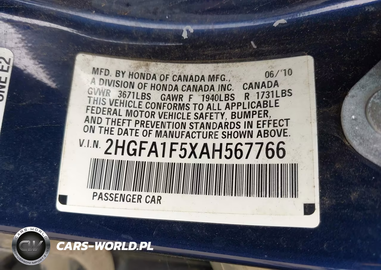 2010 Honda Civic Lx VIN:2HGFA1F5XAH567766 - 9