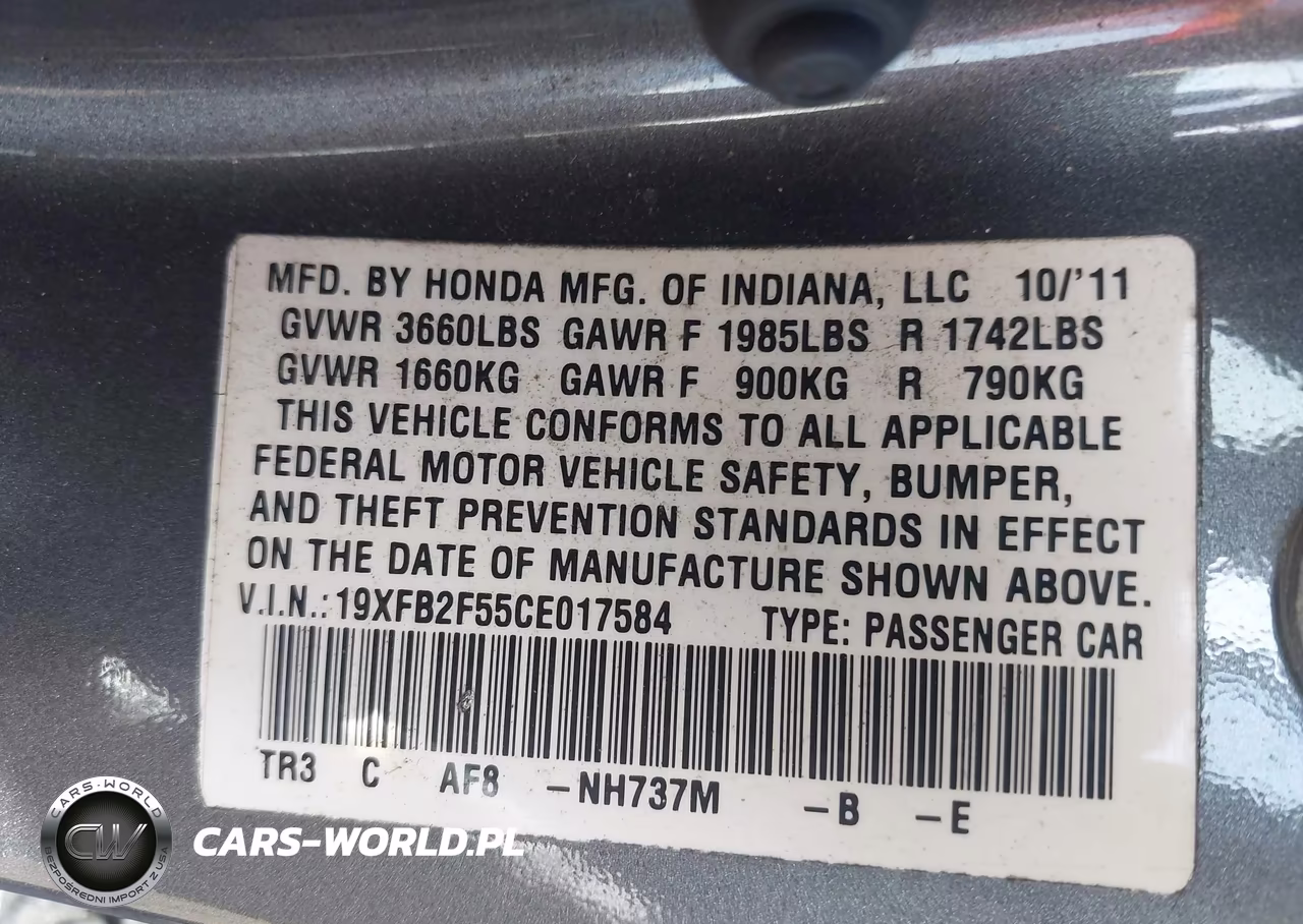 2012 Honda Civic Lx VIN:19XFB2F55CE017584 - 9