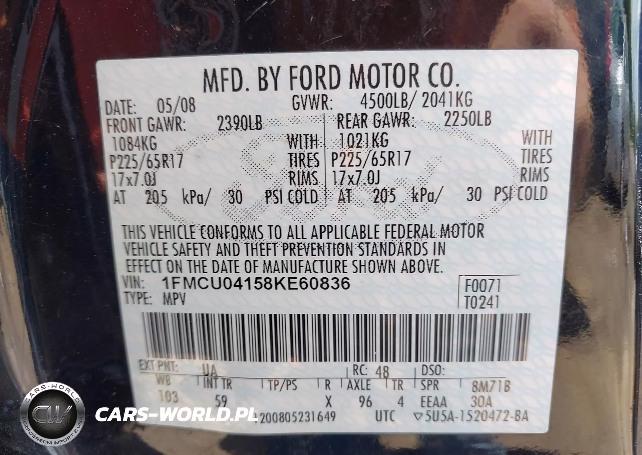 2008 Ford Escape Limited VIN:1FMCU04158KE60836 - 9