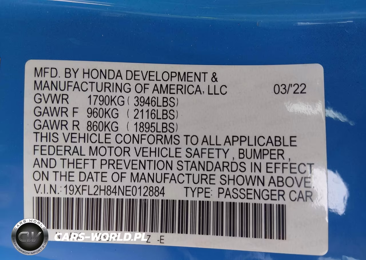 2022 Honda Civic Sport VIN:19XFL2H84NE012884 - 9