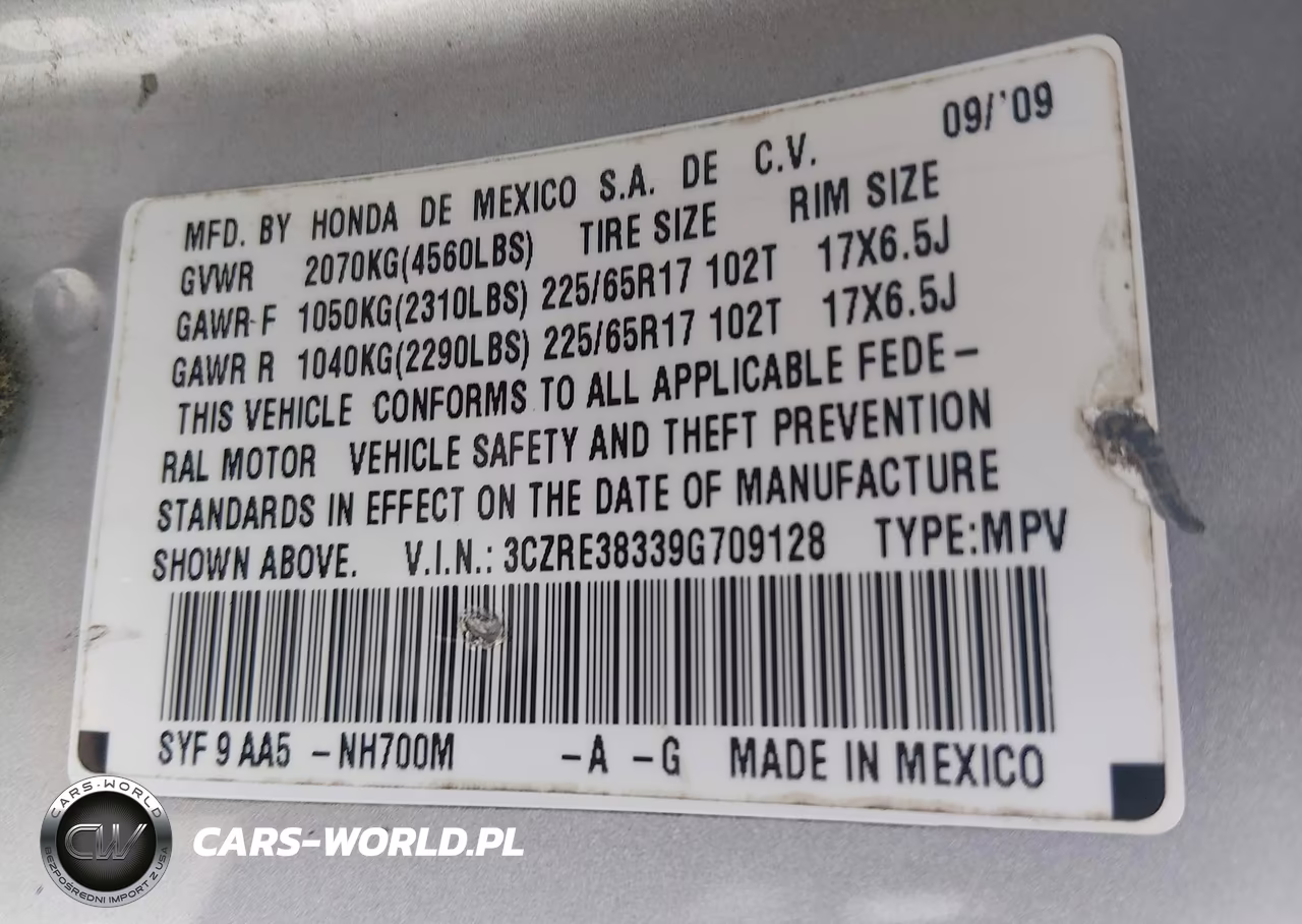 2009 Honda Cr-V Lx VIN:3CZRE38339G709128 - 9