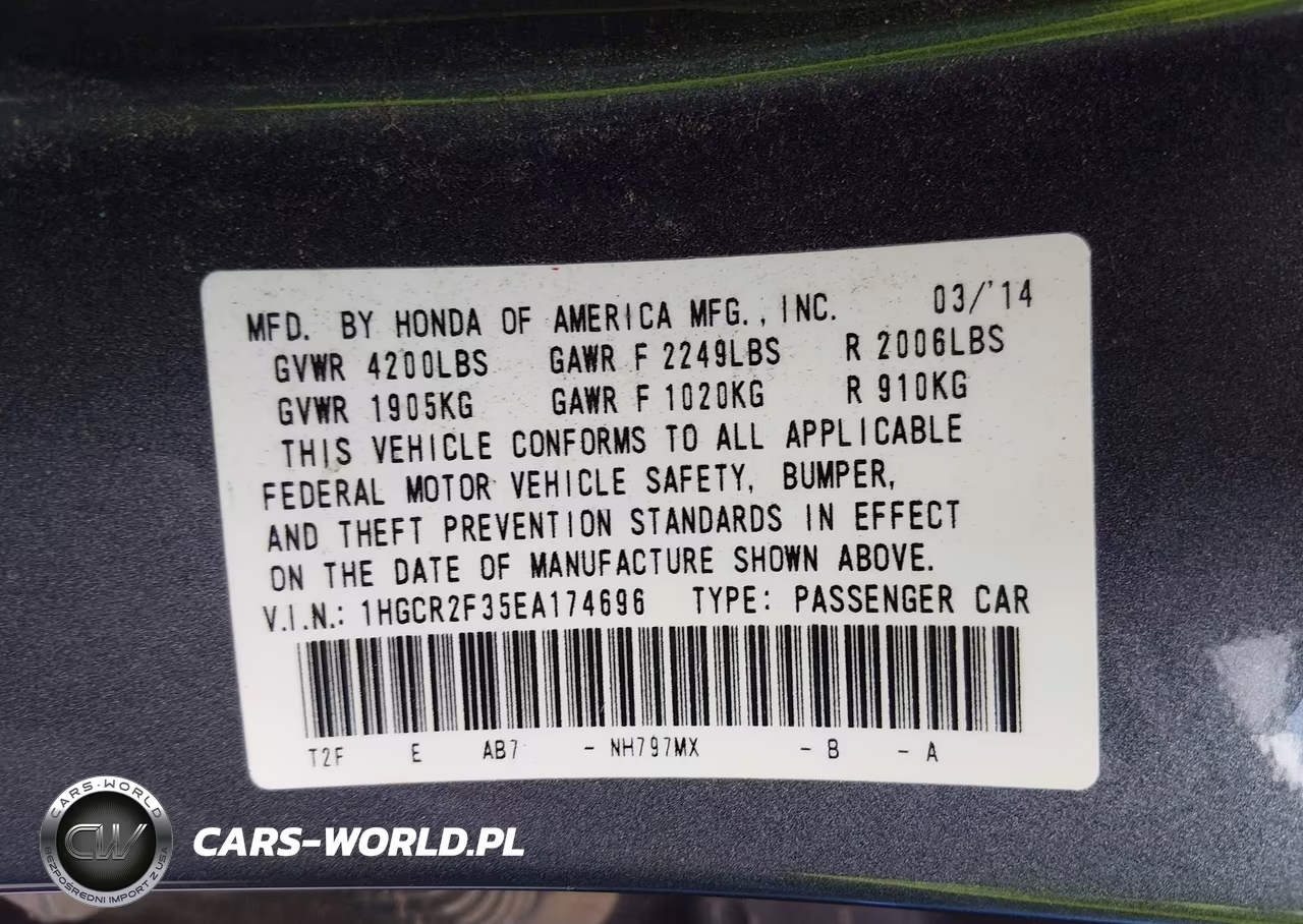 2014 Honda Accord Lx VIN:1HGCR2F35EA174696 - 9