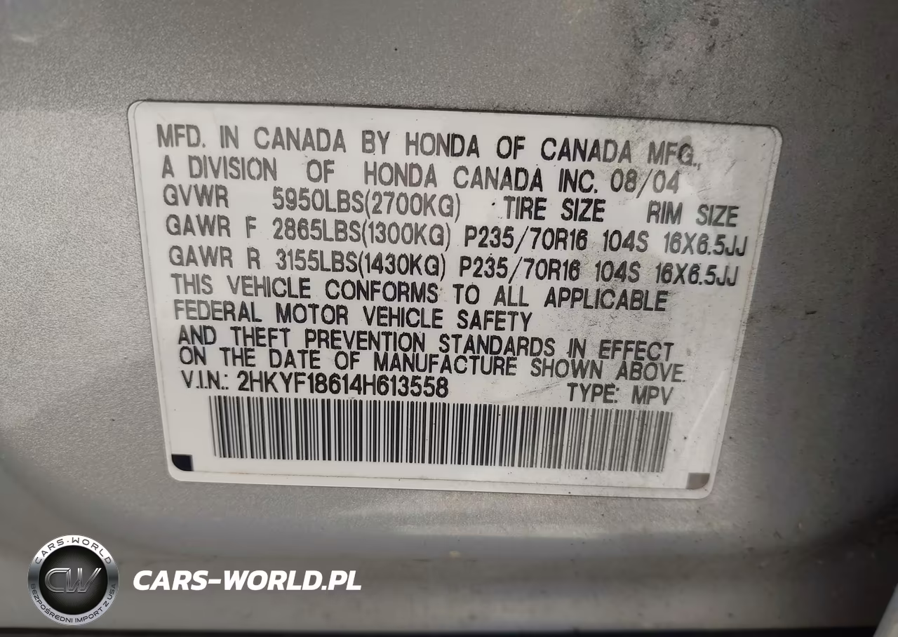 2004 Honda Pilot Ex-L VIN:2HKYF18614H613558 - 9