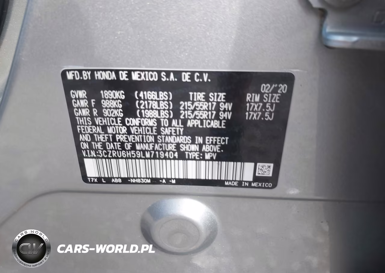 2020 Honda Hr-V Awd Ex VIN:3CZRU6H59LM719404 - 9