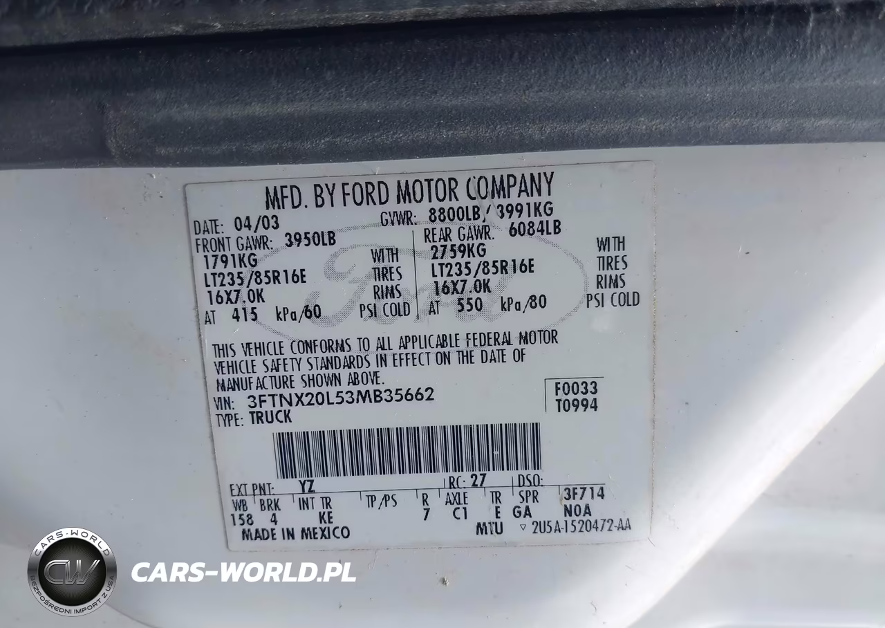 2003 Ford F250 Super Duty VIN:3FTNX20L53MB35662 - 9