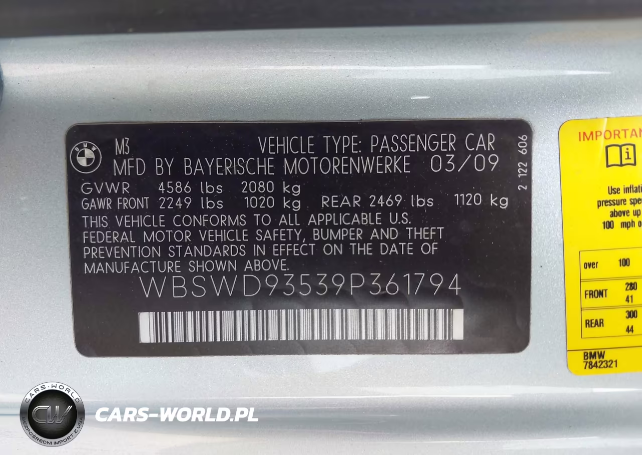 2009 BMW M3 VIN:WBSWD93539P361794 - 9