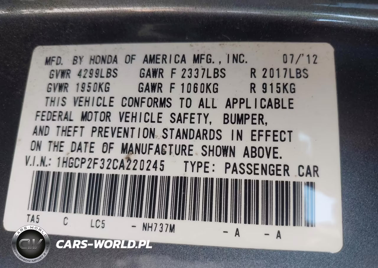 2012 Honda Accord 2.4 Lx VIN:1HGCP2F32CA220245 - 9
