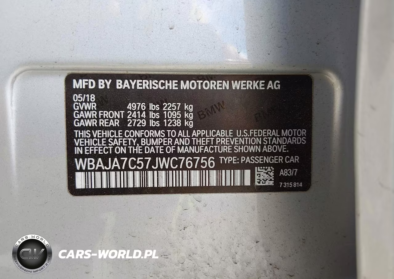 2018 BMW 530I xDrive VIN:WBAJA7C57JWC76756 - 9