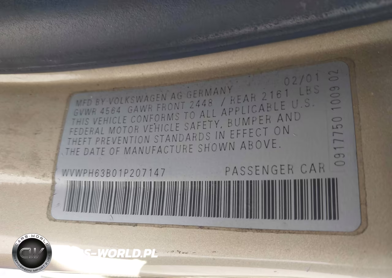 2001 Volkswagen Passat Gls V6 VIN:WVWPH63B01P207147 - 9