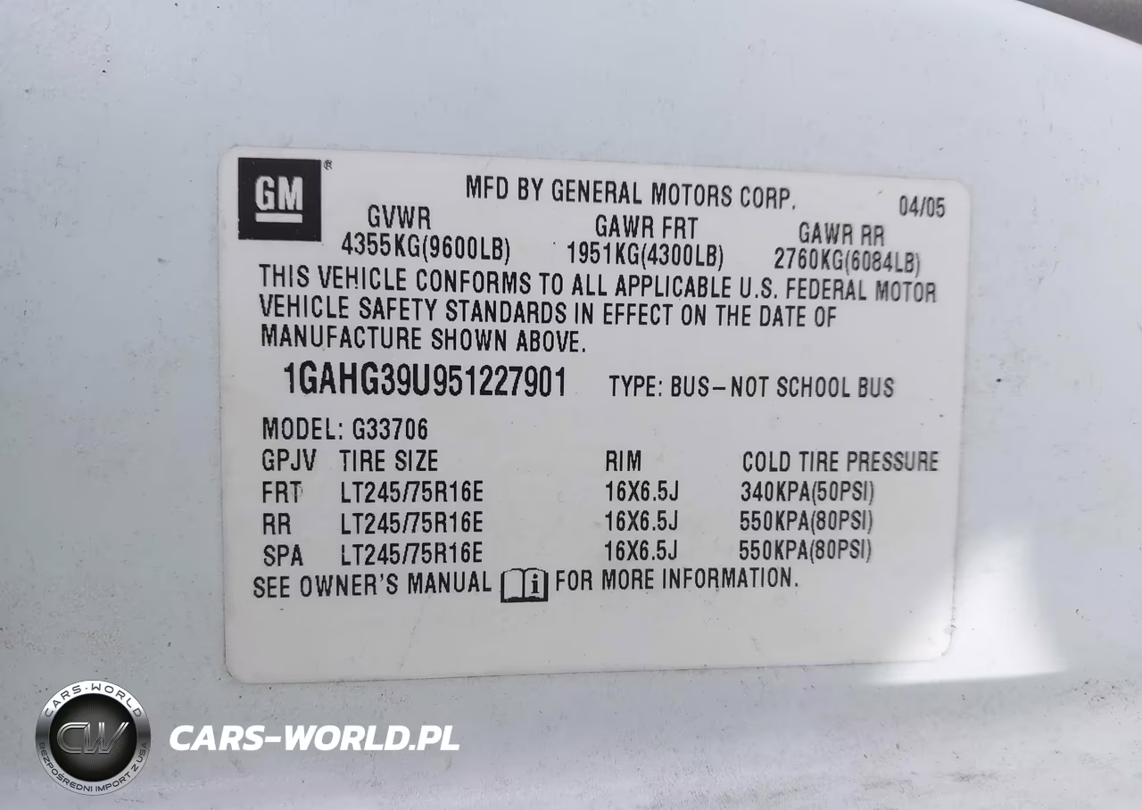2005 Chevrolet Express VIN:1GAHG39U951227901 - 9