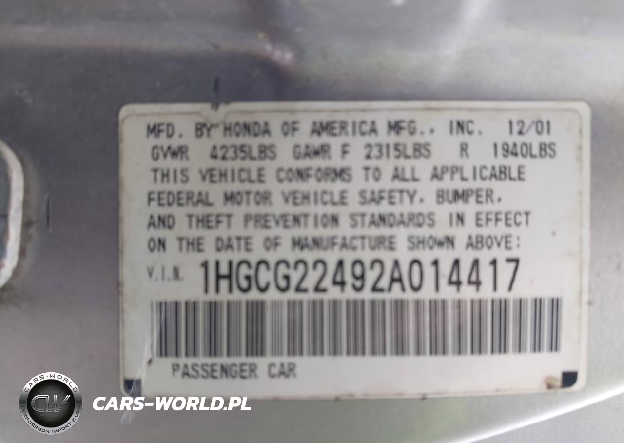 2002 Honda Accord 3.0 Lx VIN:1HGCG22492A014417 - 9