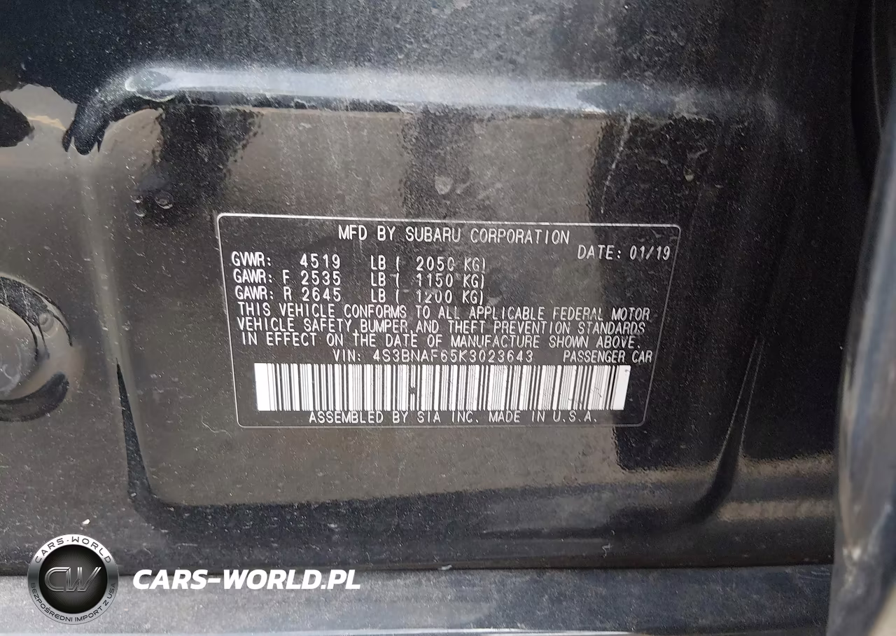 2019 Subaru Legacy 2.5I Premium VIN:4S3BNAF65K3023643 - 9