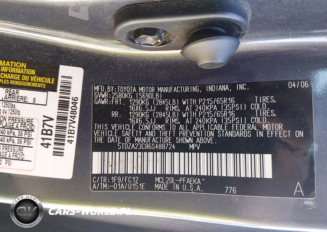 2006 Toyota Sienna Le VIN:5TDZA23C86S488724 - 9