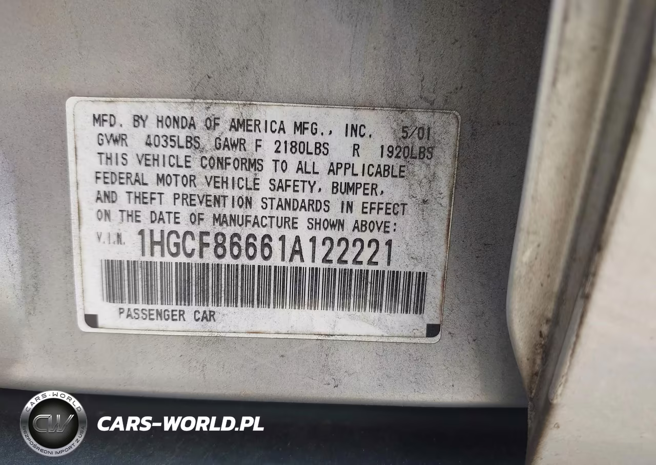 2001 Honda Accord Value Package VIN:1HGCF86661A122221 - 9