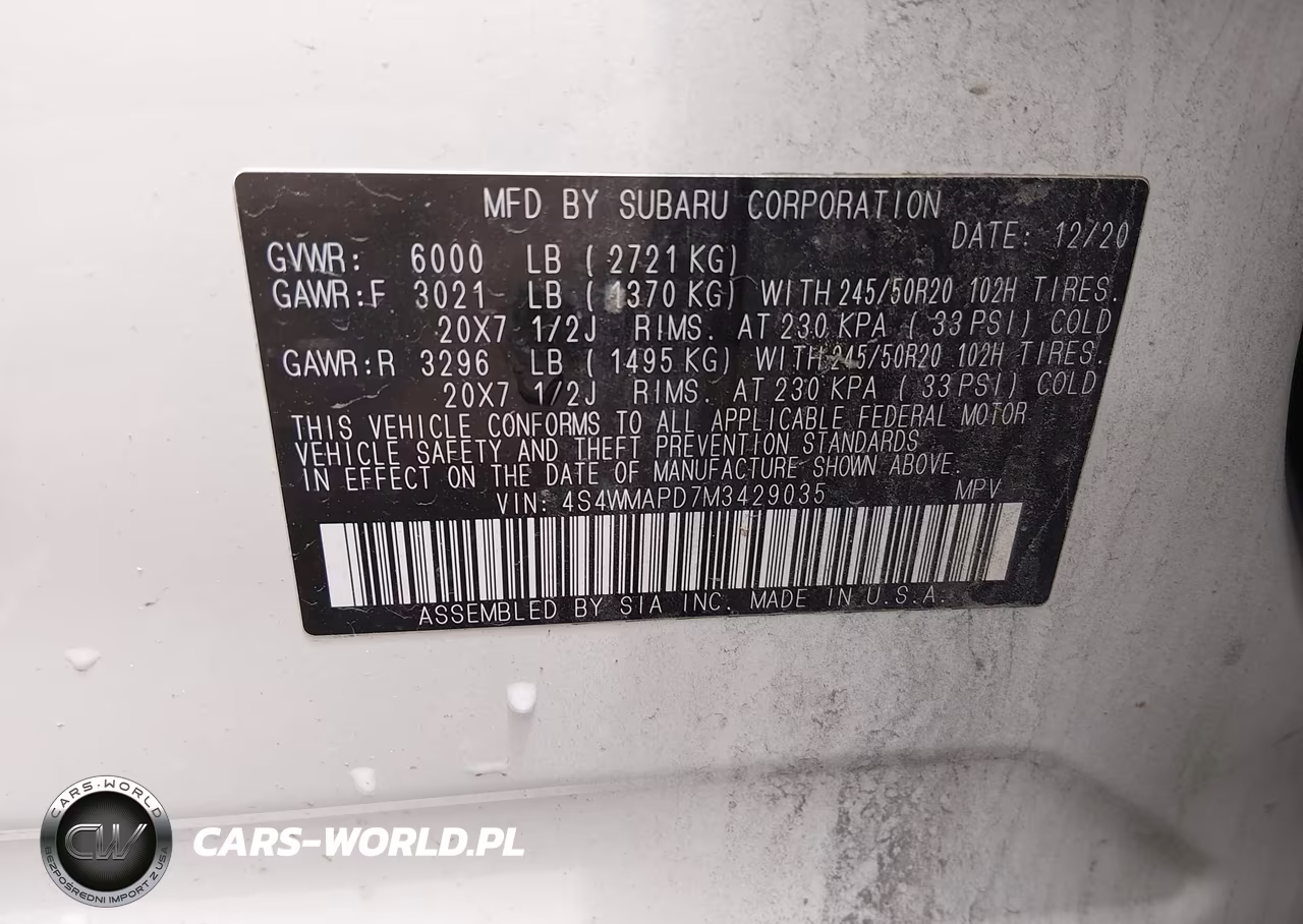 2021 Subaru Ascent Limited VIN:4S4WMAPD7M3429035 - 9