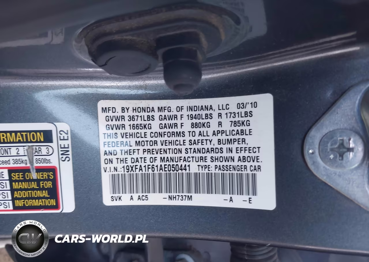 2010 Honda Civic Lx-S VIN:19XFA1F61AE050441 - 9