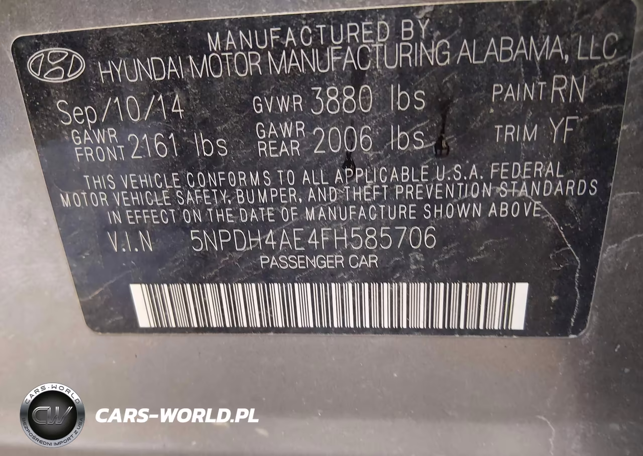 2015 Hyundai Elantra Limited VIN:5NPDH4AE4FH585706 - 9