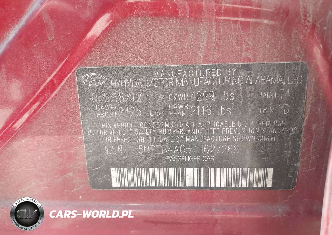 2013 Hyundai Sonata Gls VIN:5NPEB4AC3DH627266 - 9