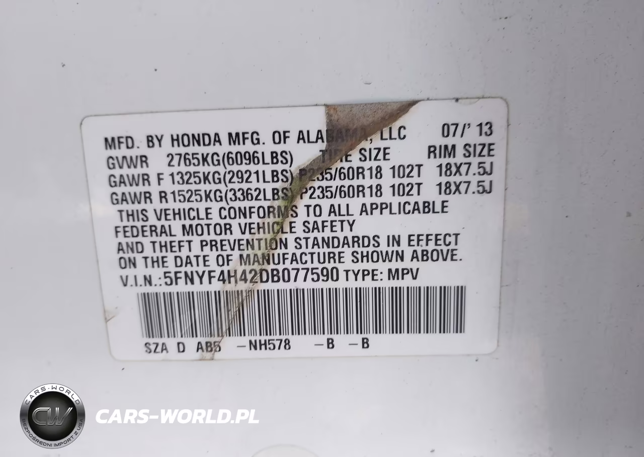 2013 Honda Pilot Ex VIN:5FNYF4H42DB077590 - 9