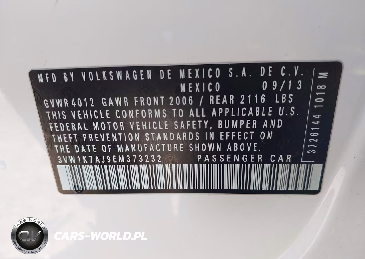 2014 Volkswagen Jetta 2.0L S VIN:3VW1K7AJ9EM373232 - 9