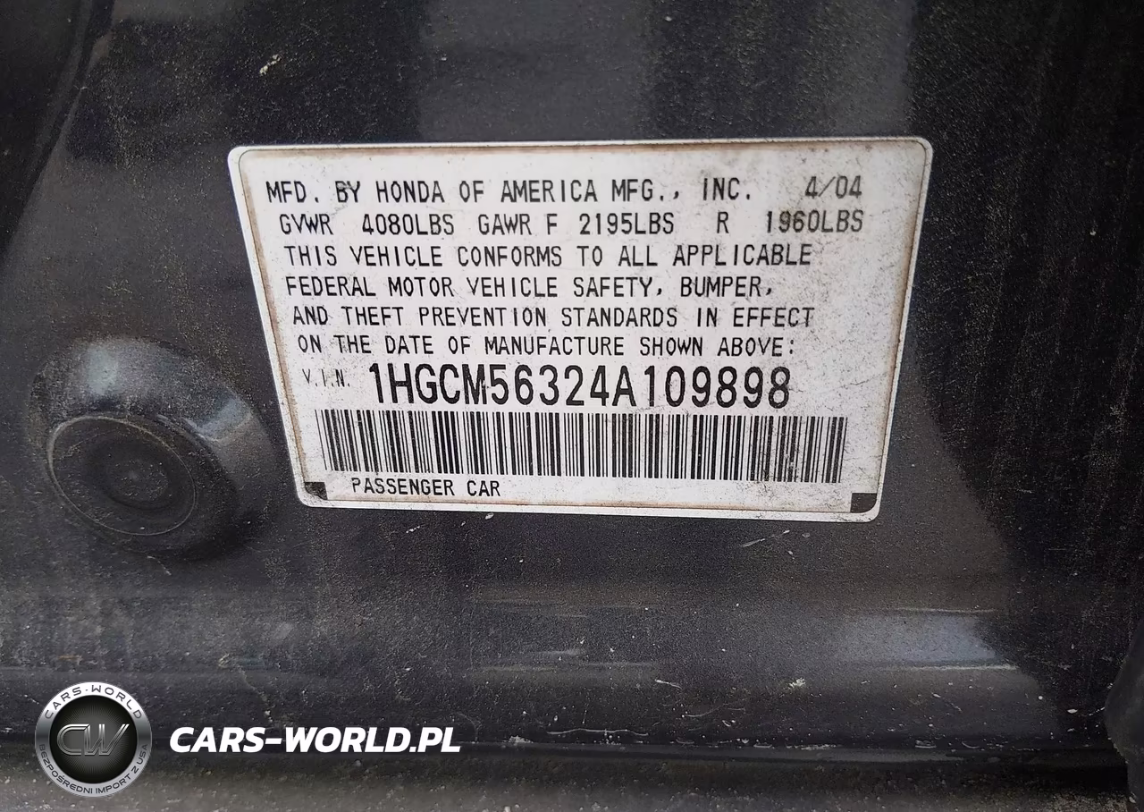 2004 Honda Accord 2.4 Lx VIN:1HGCM56324A109898 - 9