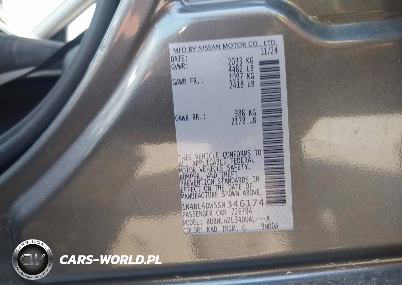 2025 Nissan Altima Sv Awd VIN:1N4BL4DW5SN346174 - 9