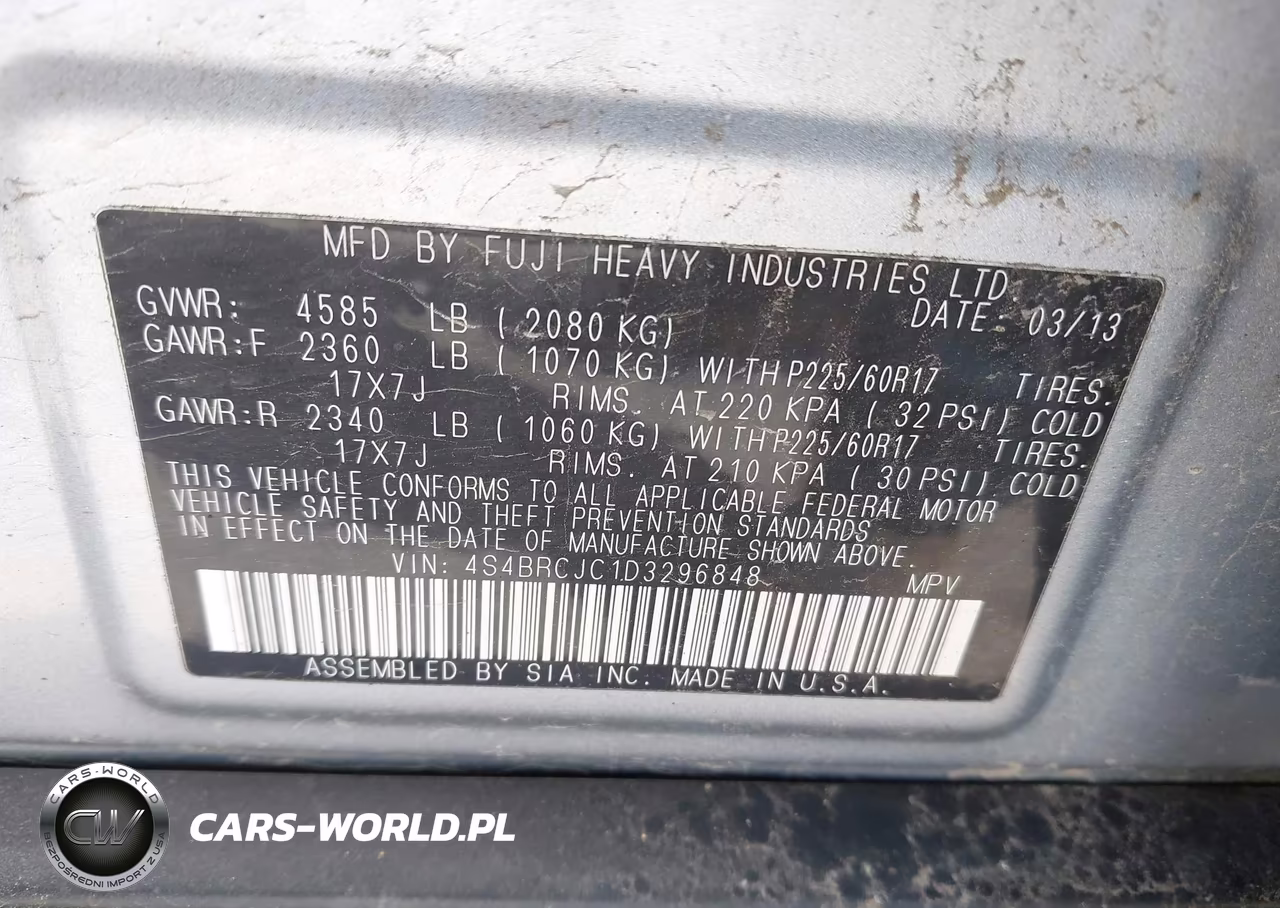 2013 Subaru Outback 2.5I Limited VIN:4S4BRCJC1D3296848 - 9