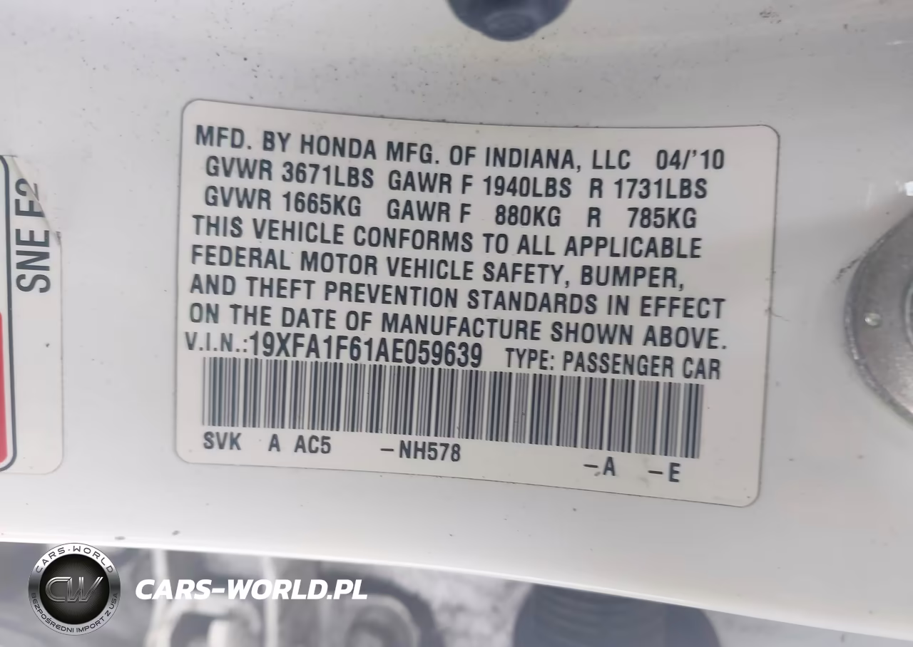 2010 Honda Civic Lx-S VIN:19XFA1F61AE059639 - 9