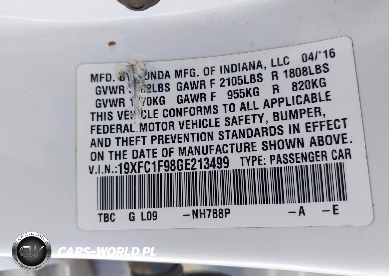 2016 Honda Civic Touring VIN:19XFC1F98GE213499 - 9