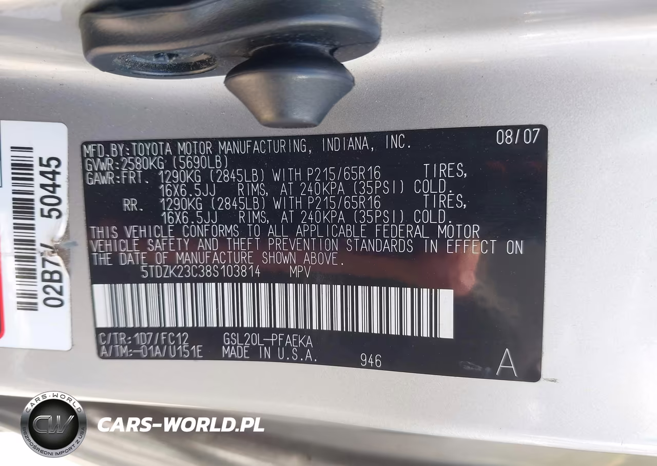 2008 Toyota Sienna Le VIN:5TDZK23C38S103814 - 9