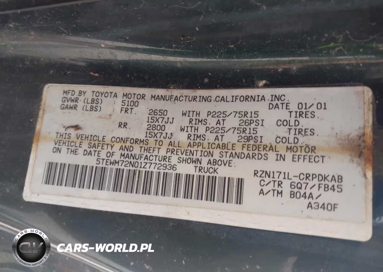 2001 Toyota Tacoma VIN:5TEWM72N01Z772936 - 9