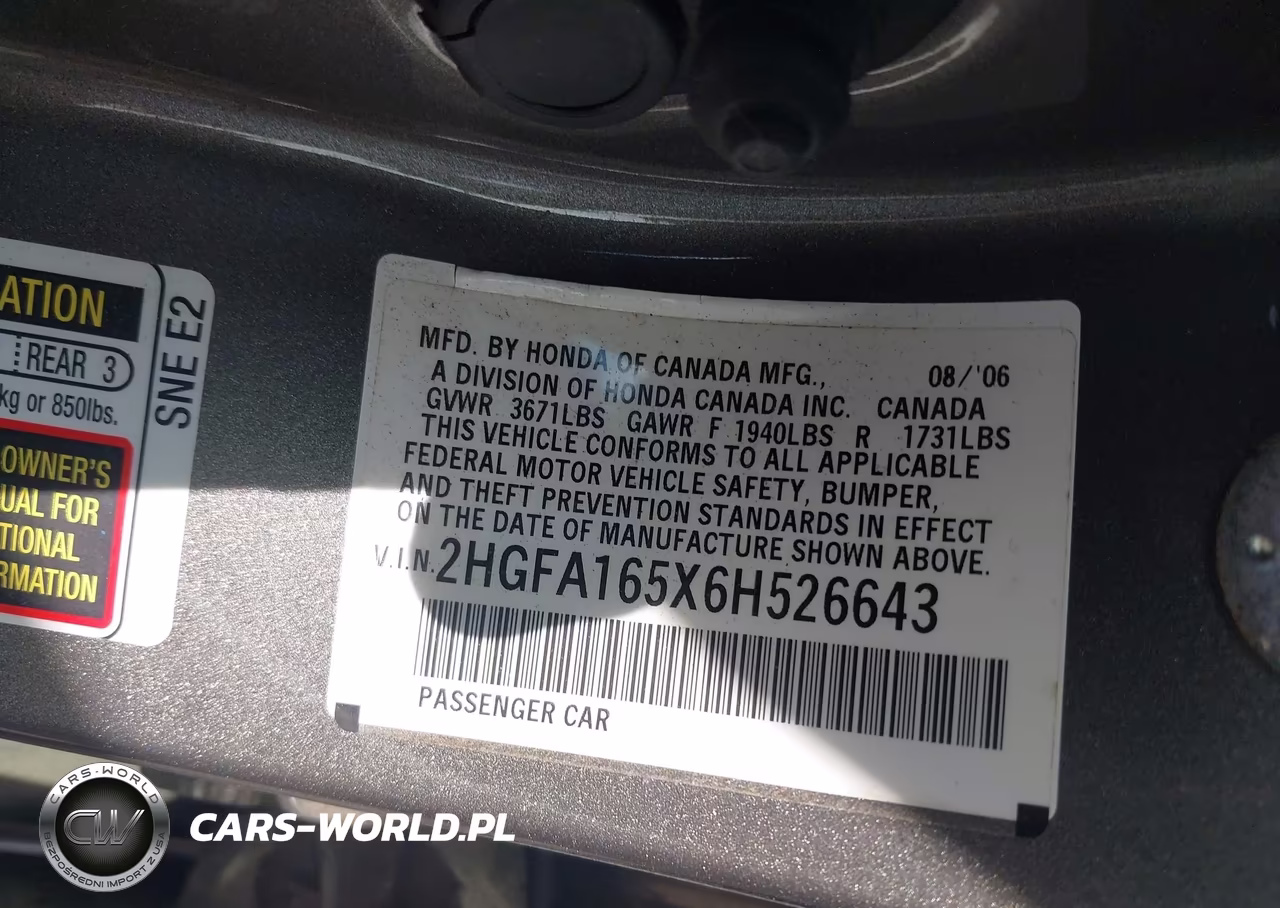2006 Honda Civic Lx VIN:2HGFA165X6H526643 - 9