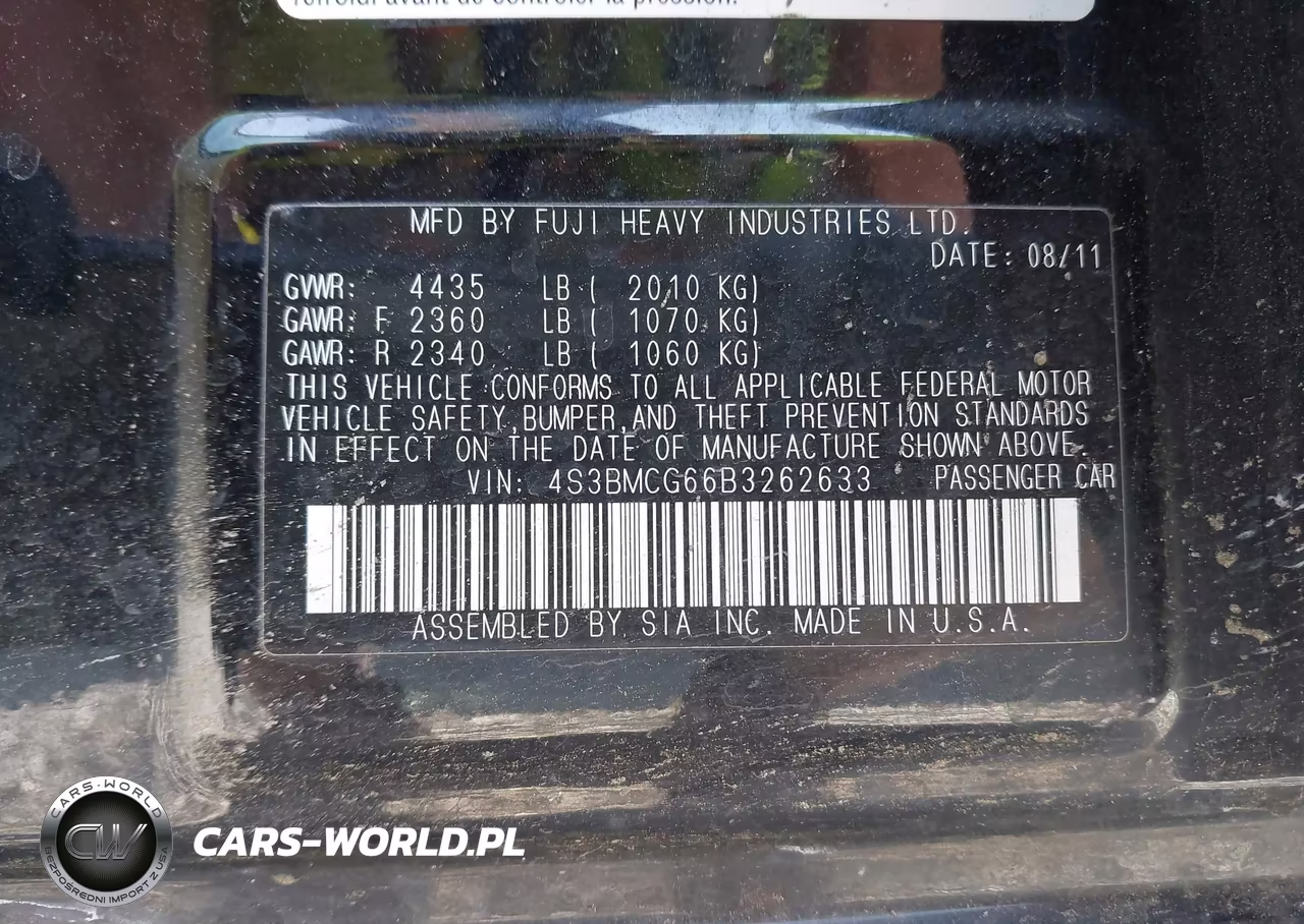 2011 Subaru Legacy 2.5I Premium VIN:4S3BMCG66B3262633 - 9