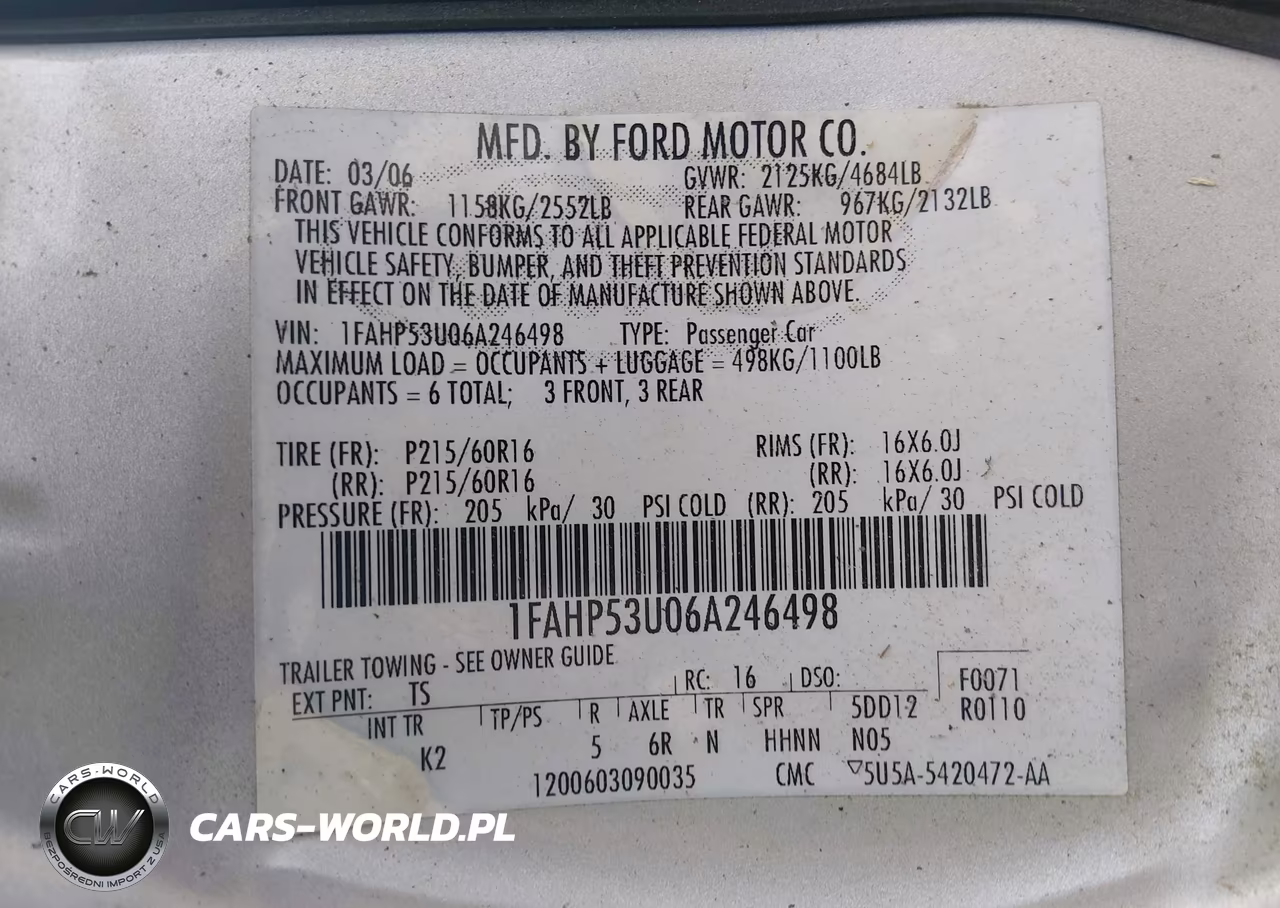 2006 Ford Taurus Se VIN:1FAHP53U06A246498 - 9